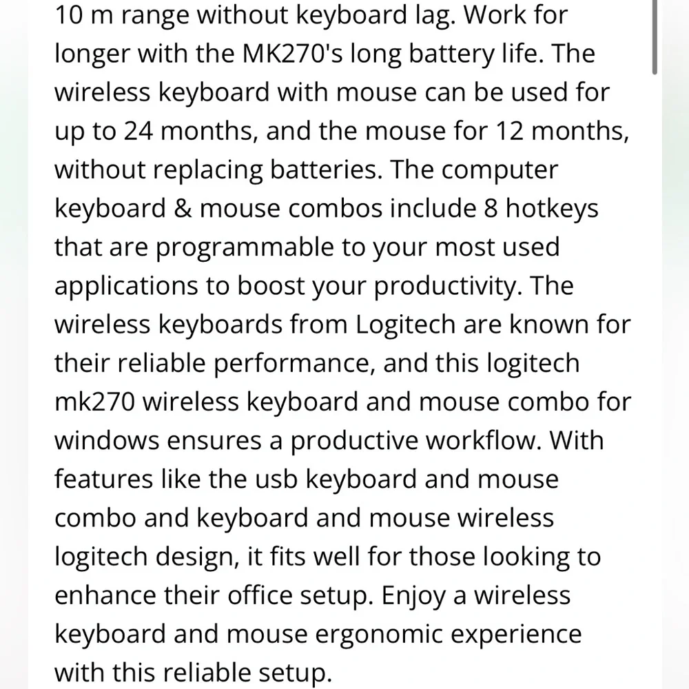 MK270 Wireless Keyboard with Mouse Combo